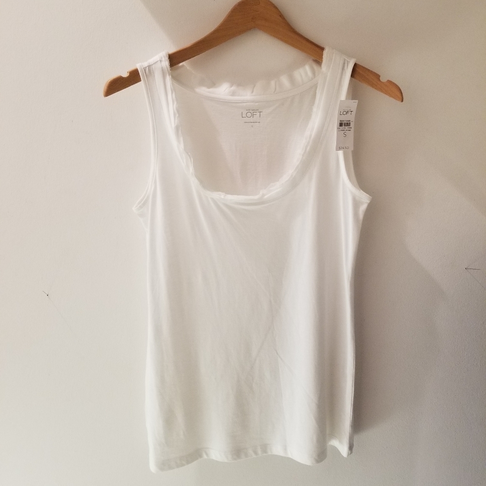 LOFT White Scoop Neck Tank Top Sz Sm NWT Cotton/Modal Classiccore Basic Shell